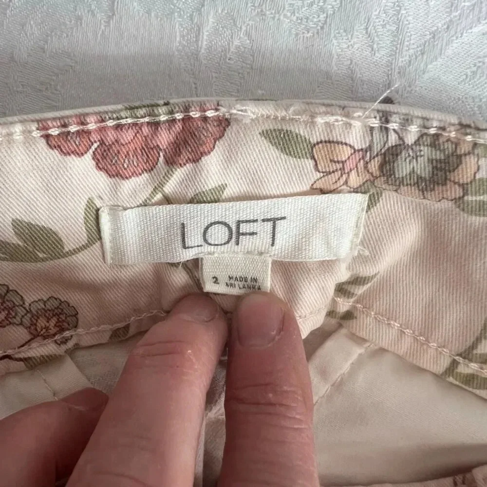 LOFT Blush Pink Floral Slim Ankle Cotton Jeans Women's Size 2‎ - Picture 5 of 7